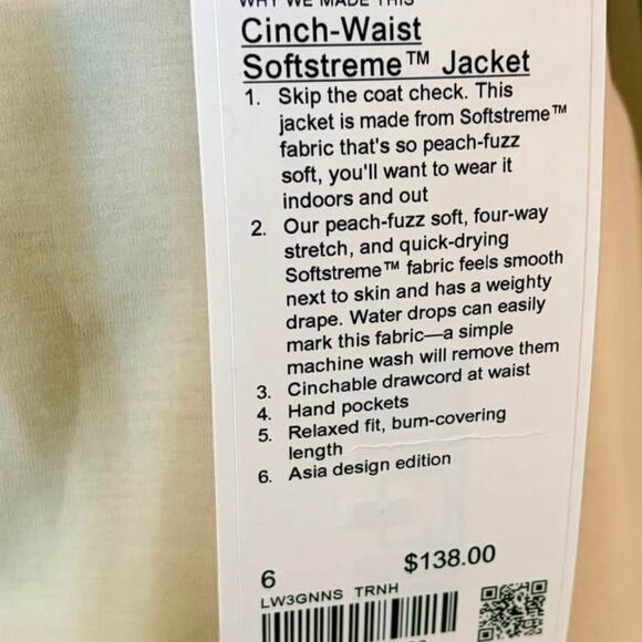 Lululemon athletica Softstreme Cinch-Waist Jacket - Opal Size 6 Like New - Picture 4 of 4